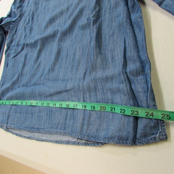 Talbots Embroidered Cut Out Chambray Blouse Tencel Denim Blue Size XL - Picture 15 of 16